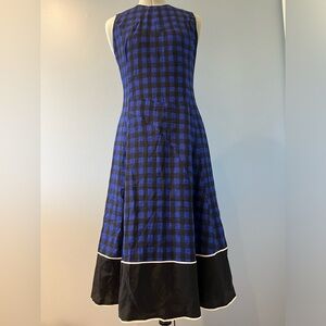 DEREK LAM Blue and Black Checkered 100% Silk Sleeveless Dress Size 6